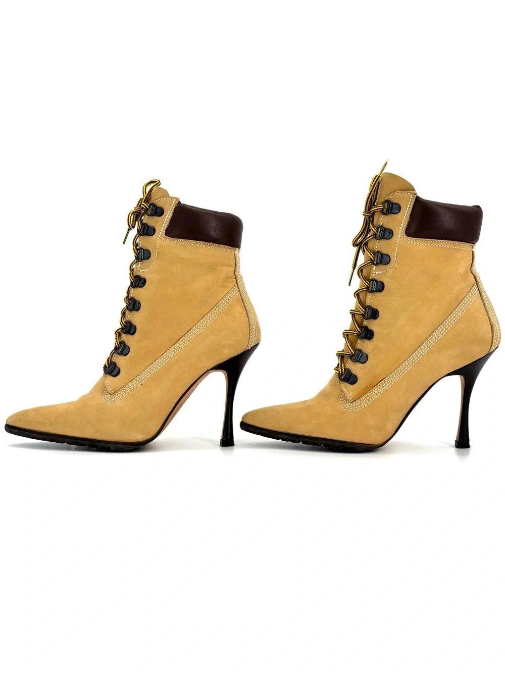 Manolo Blahnik 2002 Oklamod Timberland Lace Up Pointed Toe Ankle Boots 35.5